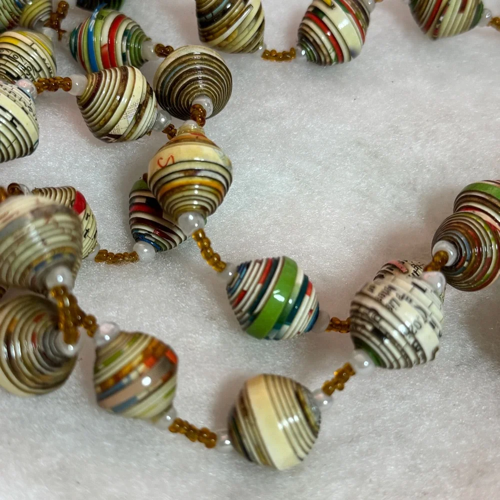 Handcrafted Handmade Uganda Rolled Recycled Paper Bead For Life‎ Necklace- 28”